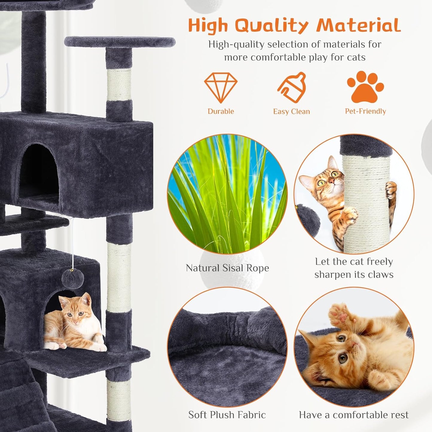 Multi-Level Cat Tree Tower with Scratching Post, Condo & Climbing Ladder – Dove Grey