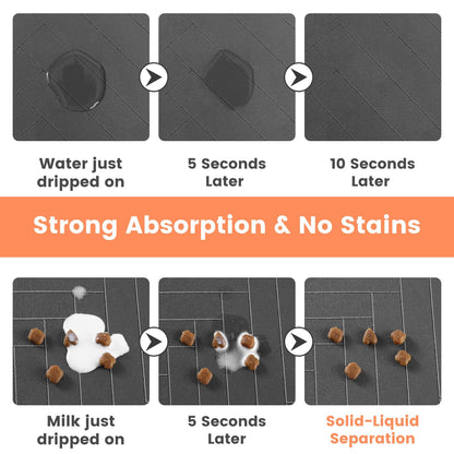 Demonstration of the mat's absorbent top layer stopping water and food stains from spreading across the surface