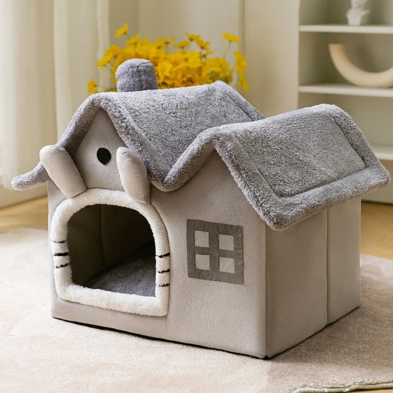 Foldable Luxury Pet Cave Sofa House with Detachable Mat for Small to Medium Pets