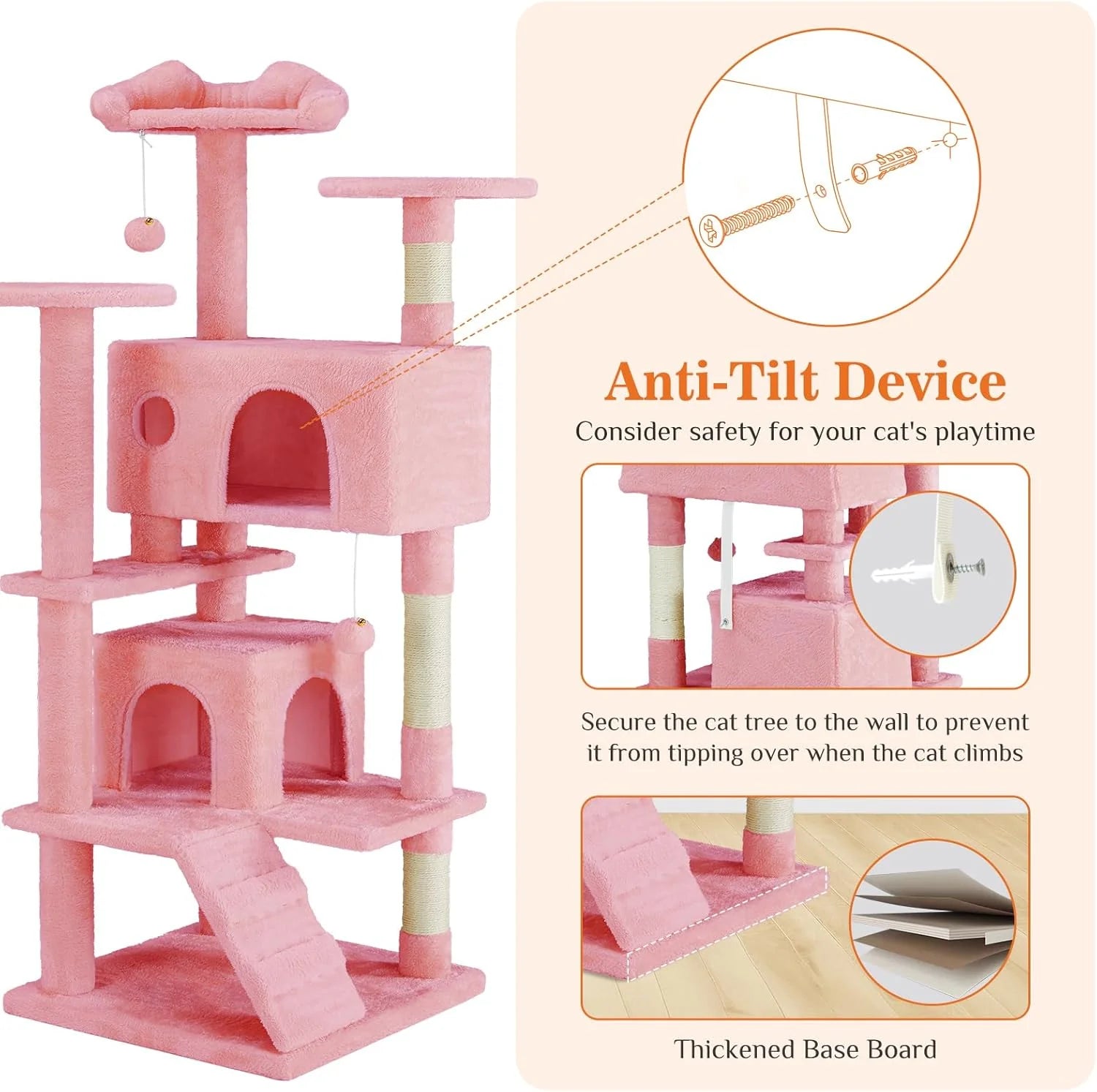 Multi-Level Cat Tree Tower with Scratching Post, Condo & Climbing Ladder – Pink