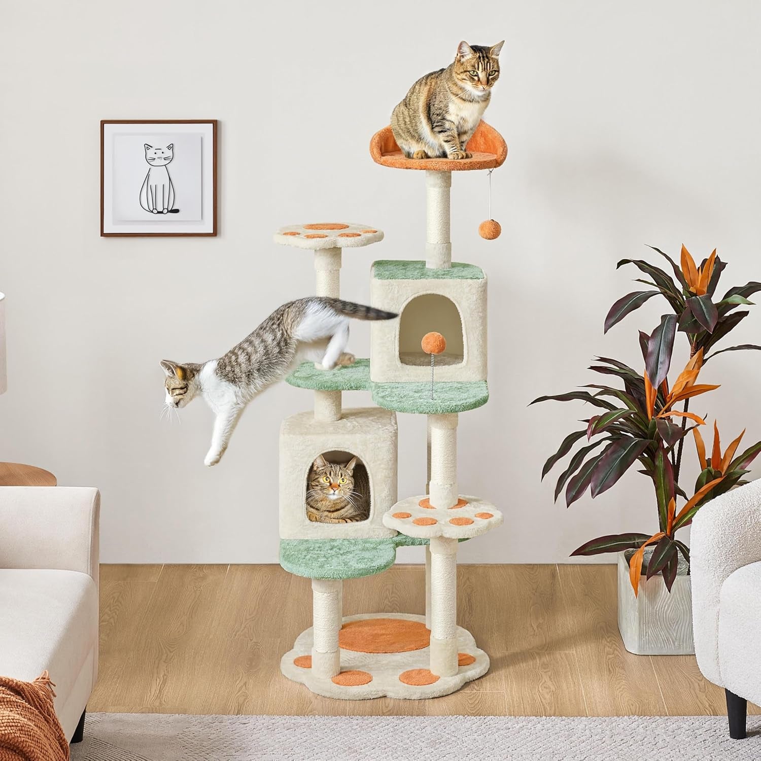 Multi-Level Indoor Cat Tree with Scratching Posts, 2 Condos & Paw Platform