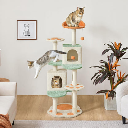 Multi-Level Indoor Cat Tree with Scratching Posts, 2 Condos & Paw Platform