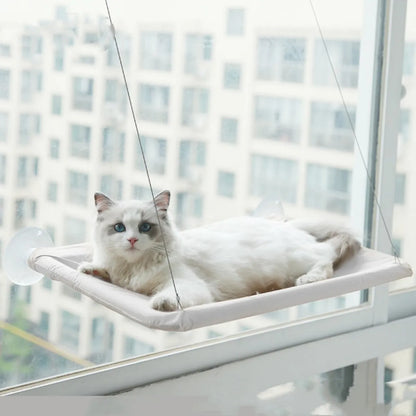 Close-up of the steel wire frame supporting the window hammock