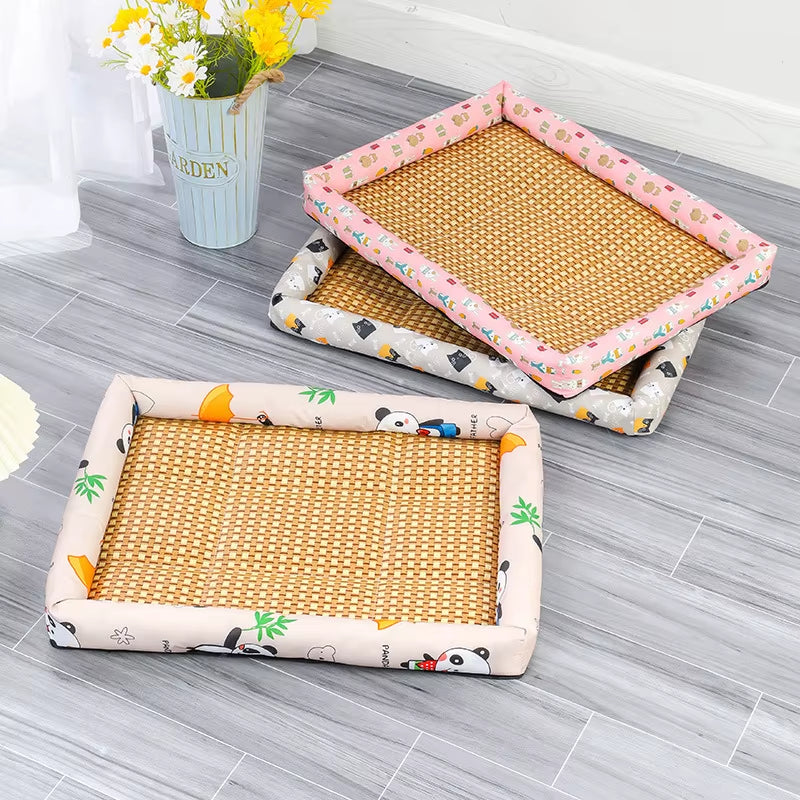 Rattan Woven Pet Cooling Mat & Sofa Bed for Cats & Small Dogs