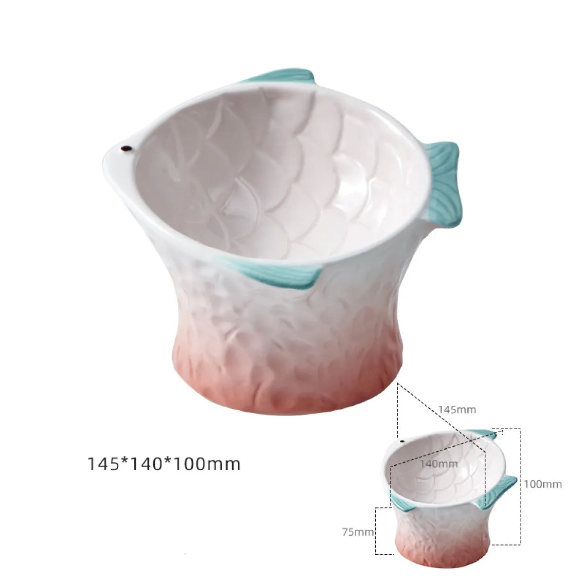 Ceramic fish-shape cat feeder shown in Pink
