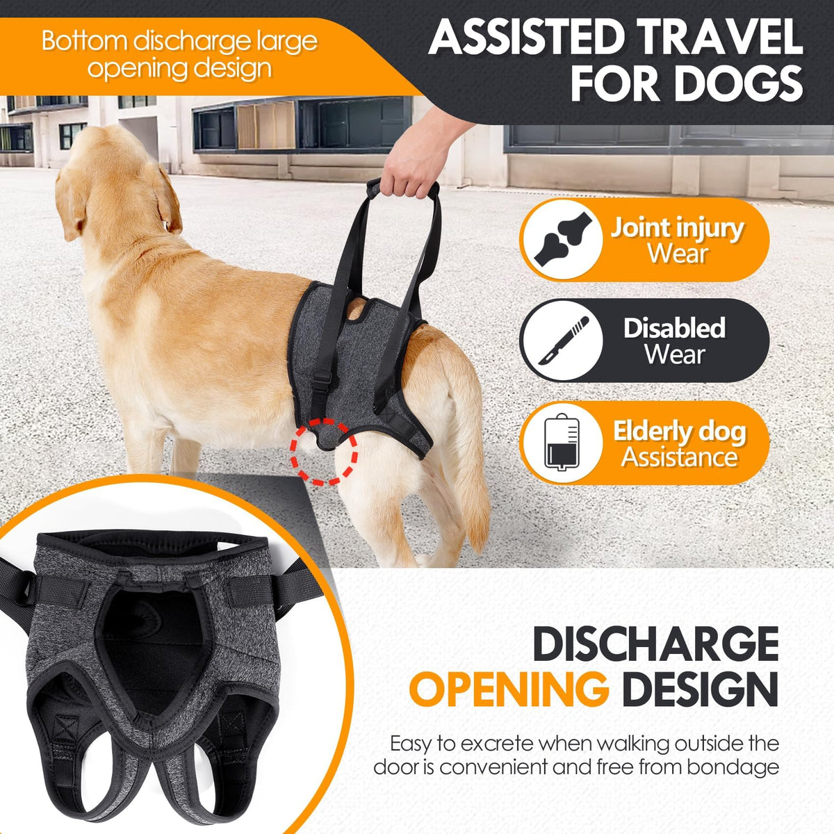 Adjustable Dog Lift Harness - close-up of 3-point adjustable straps