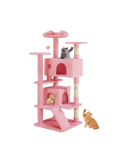 Multi-Level Cat Tree Tower with Scratching Post, Condo & Climbing Ladder – Pink