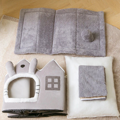 Foldable Luxury Pet Cave Sofa House with Detachable Mat for Small to Medium Pets