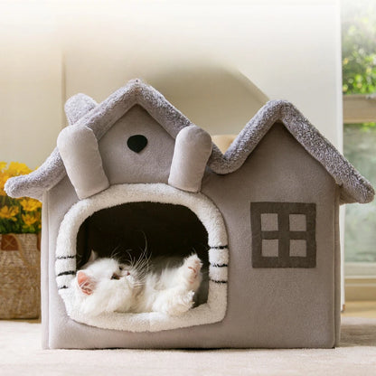 Foldable Luxury Pet Cave Sofa House with Detachable Mat for Small to Medium Pets