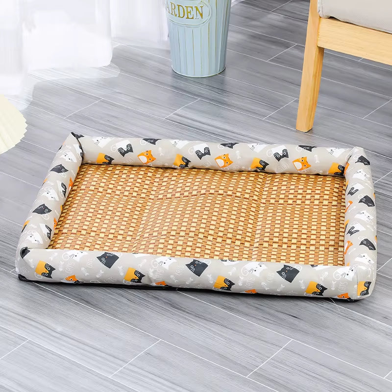 Rattan Woven Pet Cooling Mat & Sofa Bed for Cats & Small Dogs