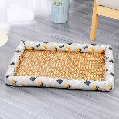 Rattan Woven Pet Cooling Mat & Sofa Bed for Cats & Small Dogs