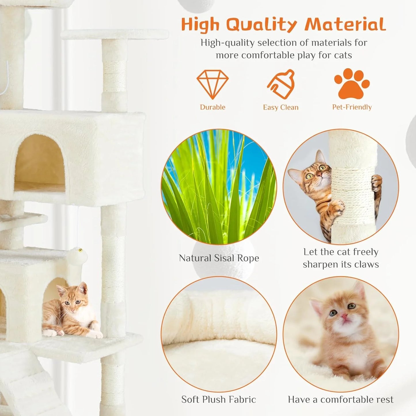 Multi-Level Cat Tree Tower with Scratching Post, Condo & Climbing Ladder – Dove Beige
