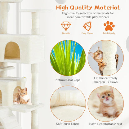 Multi-Level Cat Tree Tower with Scratching Post, Condo & Climbing Ladder – Dove Beige