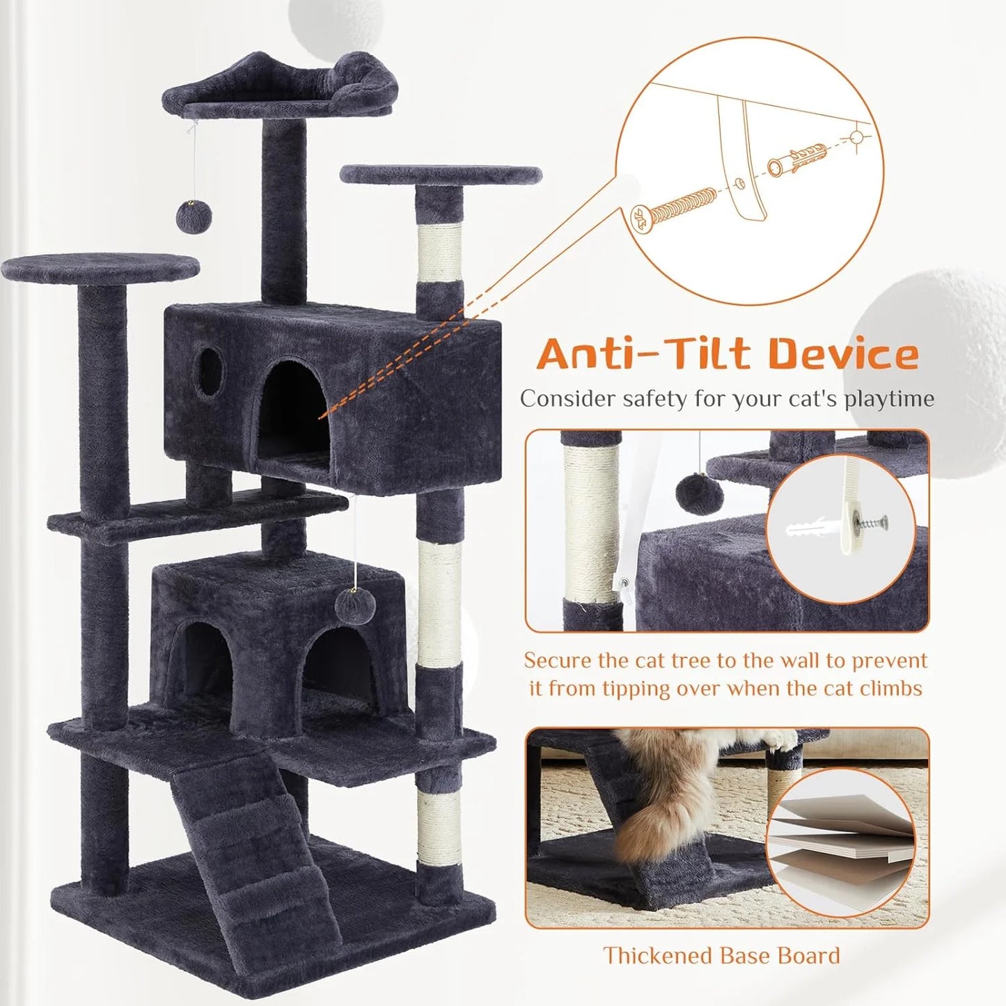 Multi-Level Cat Tree Tower with Scratching Post, Condo & Climbing Ladder – Dove Grey