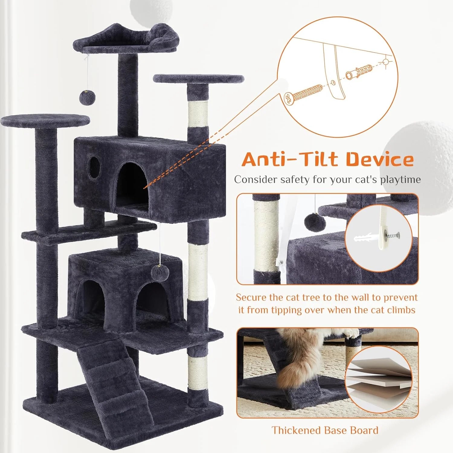 Multi-Level Cat Tree Tower with Scratching Post, Condo & Climbing Ladder – Dove Grey
