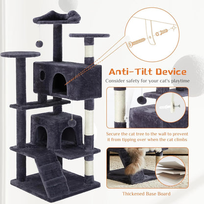 Multi-Level Cat Tree Tower with Scratching Post, Condo & Climbing Ladder – Dove Grey