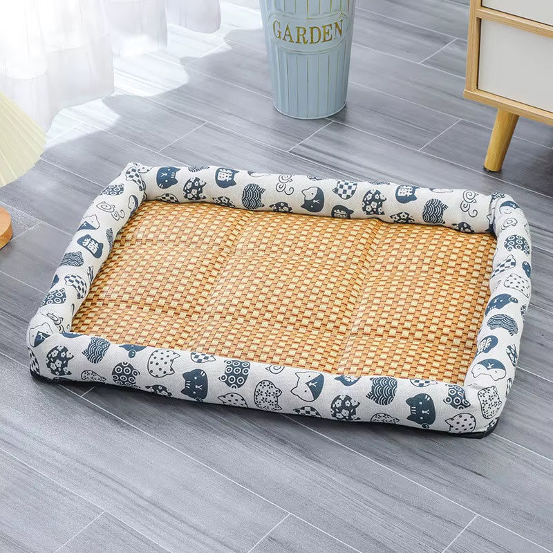 Rattan Woven Pet Cooling Mat & Sofa Bed for Cats & Small Dogs