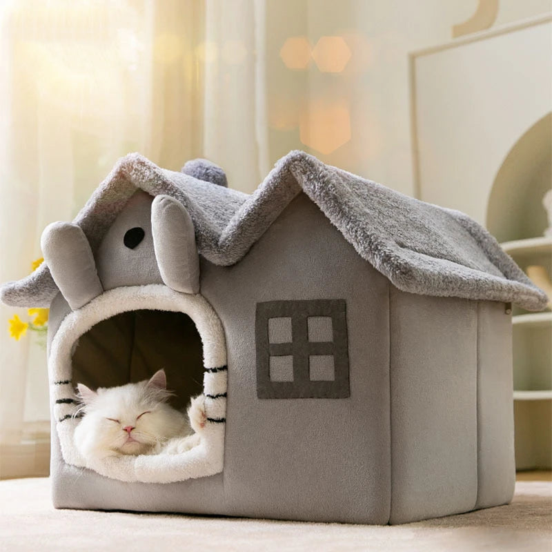 Foldable Luxury Pet Cave Sofa House with Detachable Mat for Small to Medium Pets