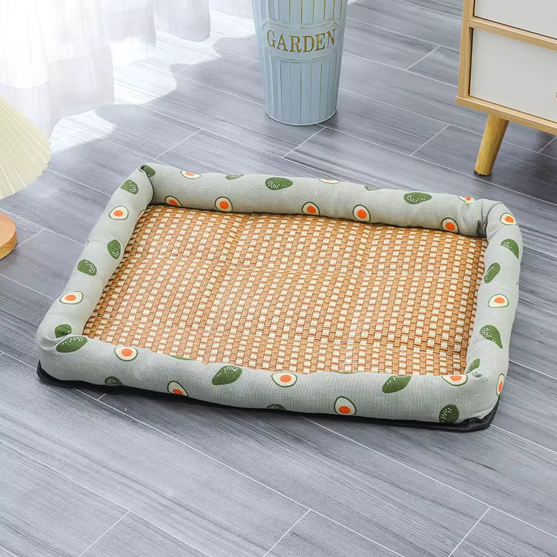 Rattan Woven Pet Cooling Mat & Sofa Bed for Cats & Small Dogs