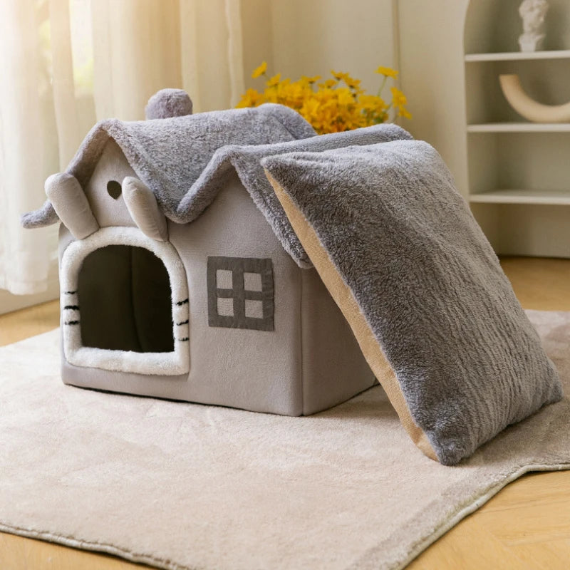 Foldable Luxury Pet Cave Sofa House with Detachable Mat for Small to Medium Pets