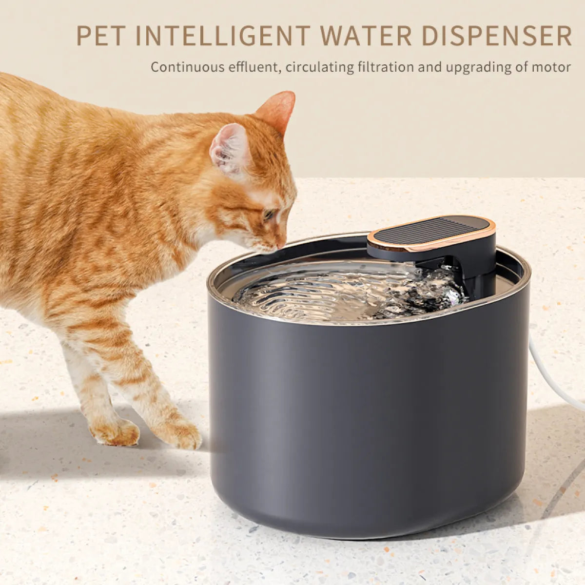 Front view of the Automatic Mute Cat Water Fountain in Berlin Blue