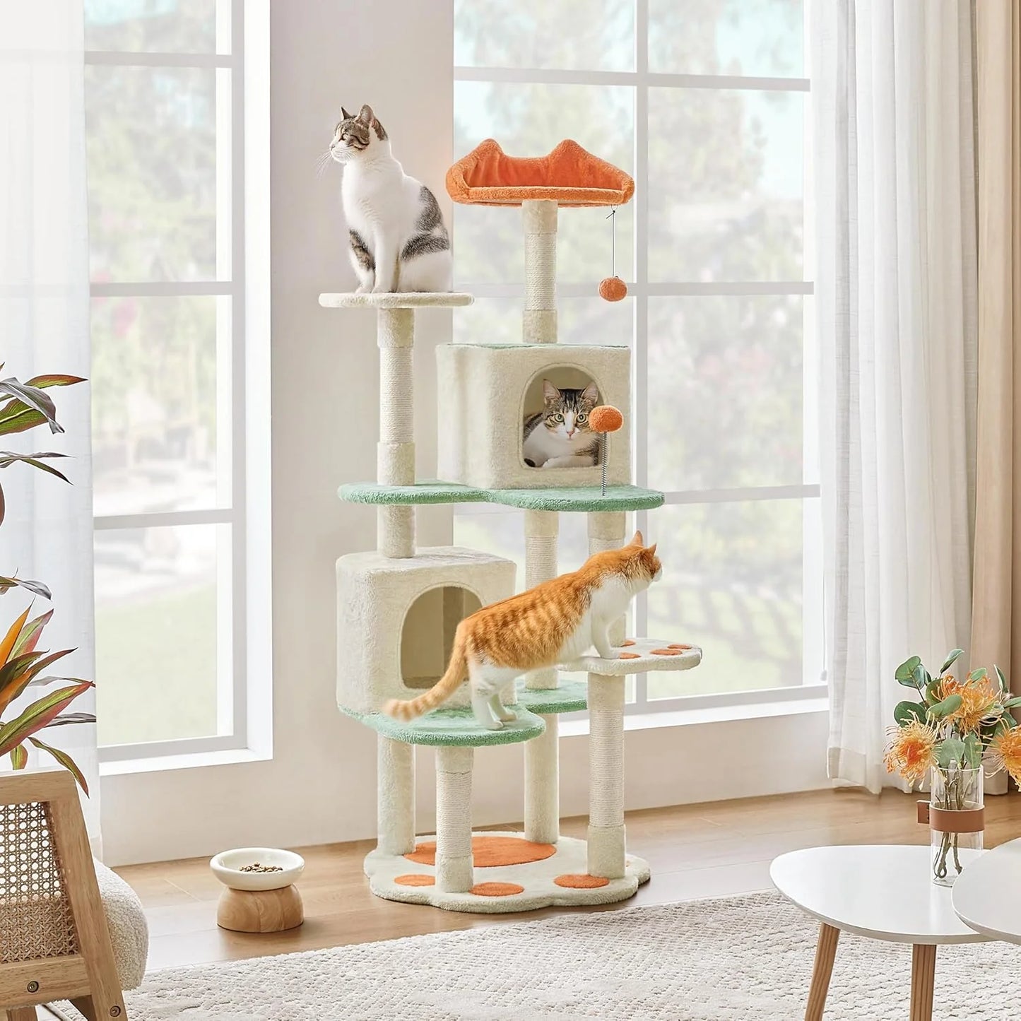 Multi-Level Indoor Cat Tree with Scratching Posts, 2 Condos & Paw Platform