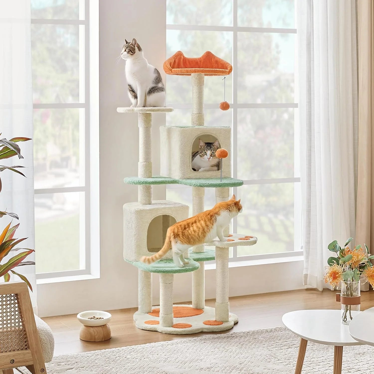 Multi-Level Indoor Cat Tree with Scratching Posts, 2 Condos & Paw Platform