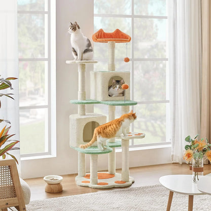 Multi-Level Indoor Cat Tree with Scratching Posts, 2 Condos & Paw Platform