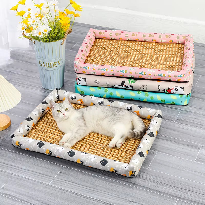 Rattan Woven Pet Cooling Mat & Sofa Bed for Cats & Small Dogs