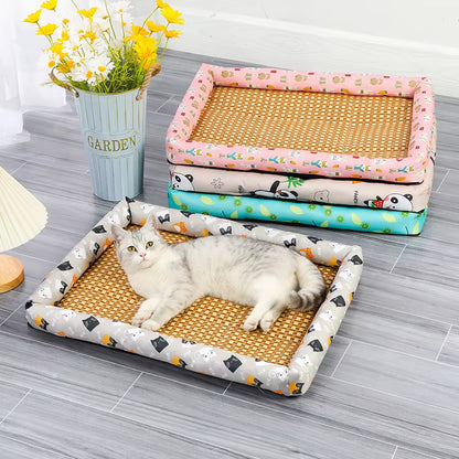 Rattan Woven Pet Cooling Mat & Sofa Bed for Cats & Small Dogs