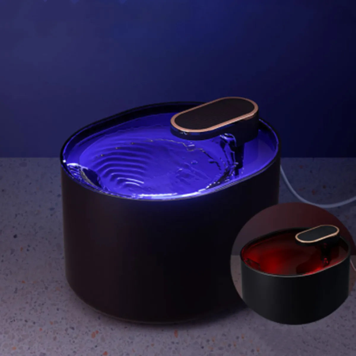 Lifestyle photo of the fountain placed on a kitchen floor