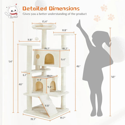 Multi-Level Cat Tree Tower with Scratching Post, Condo & Climbing Ladder – Dove Beige