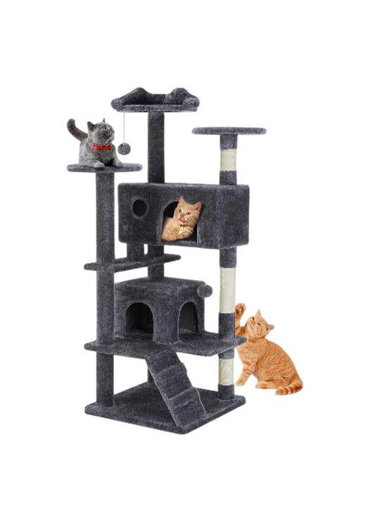 Multi-Level Cat Tree Tower with Scratching Post, Condo & Climbing Ladder – Dove Grey