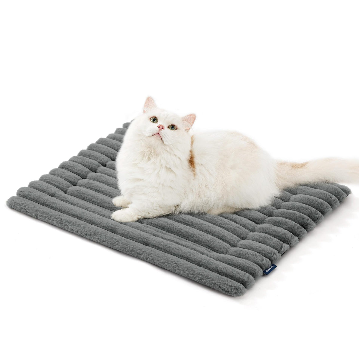 Cat lying on the self-warming corduroy fleece pet mat
