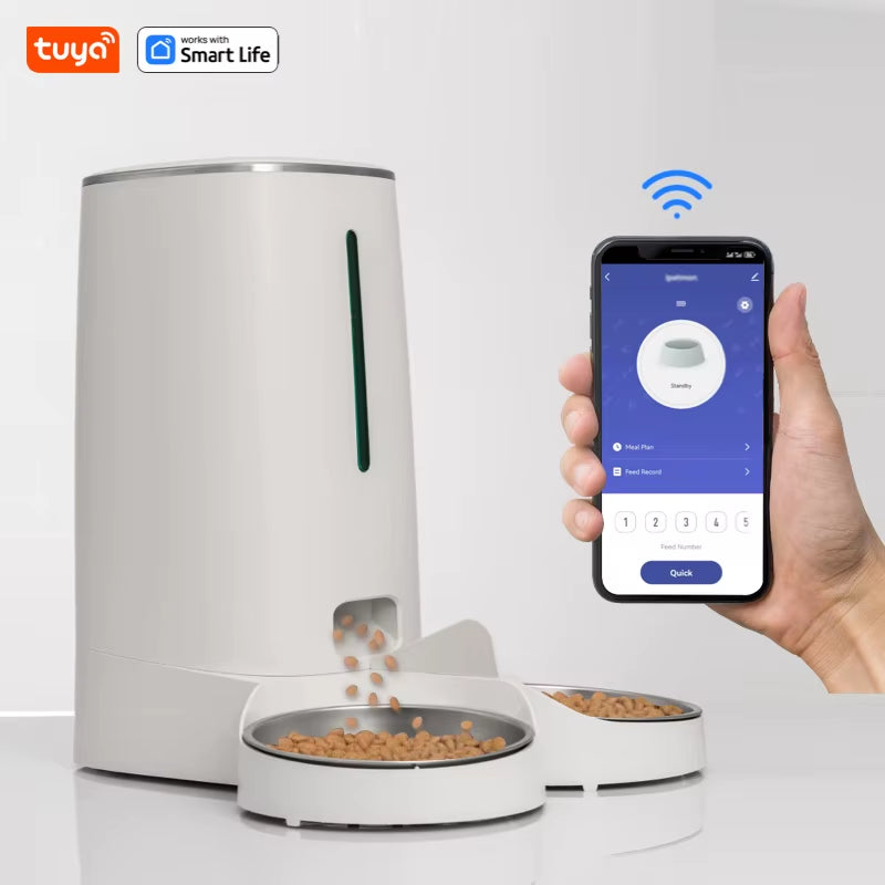4L Wi-Fi Automatic Cat Feeder for 2 Cats with App Control & Double Stainless Steel Bowls