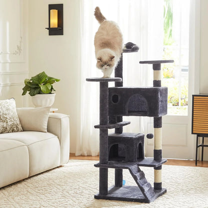Multi-Level Cat Tree Tower with Scratching Post, Condo & Climbing Ladder – Dove Grey