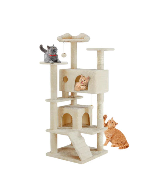 Multi-Level Cat Tree Tower with Scratching Post, Condo & Climbing Ladder – Dove Beige