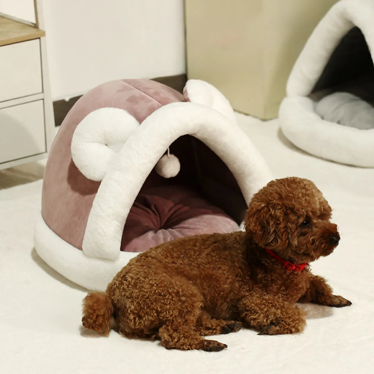 Pet Tent Cave Bed shown in the Gray colourway