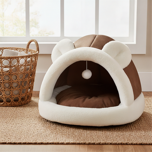 Self-Warming Pet Tent Cave Bed - Coffee - lifestyle 1