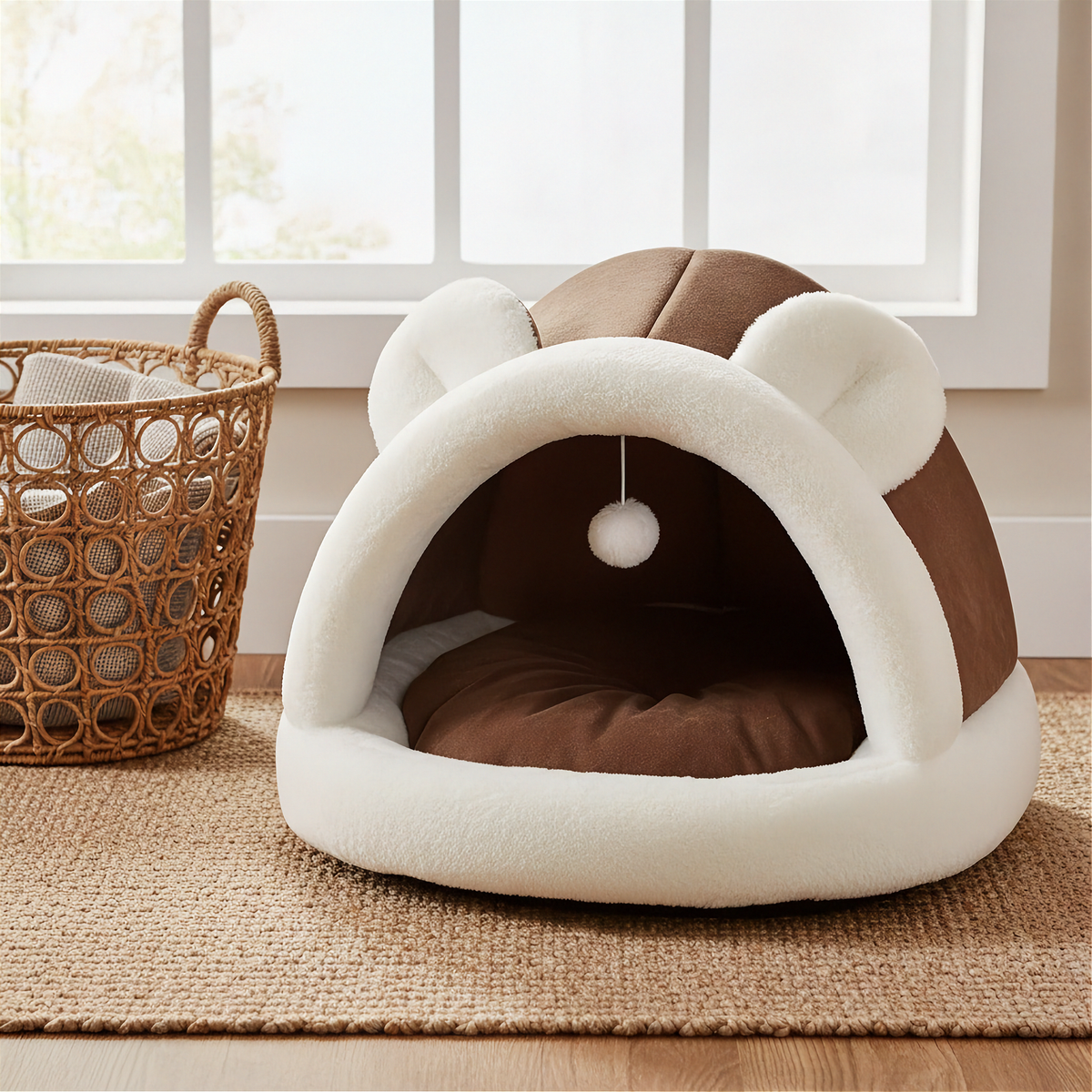 Self-Warming Pet Tent Cave Bed - Coffee - lifestyle 2