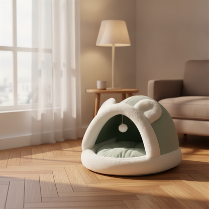 Self-Warming Pet Tent Cave Bed - Green - lifestyle 3