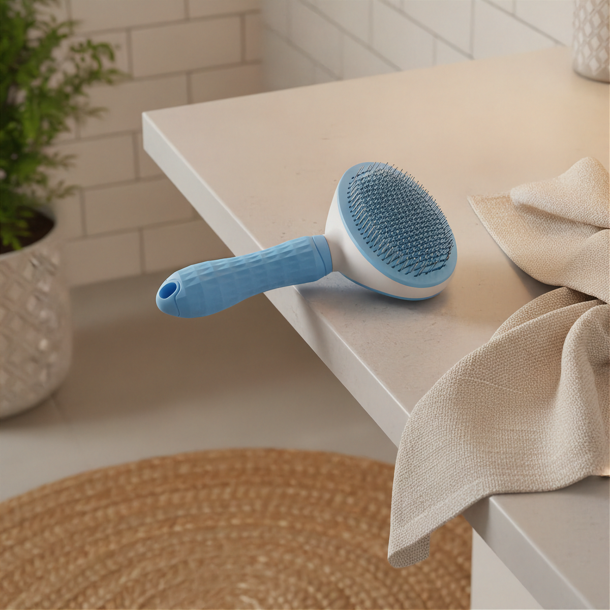 Self-Cleaning Pet Slicker Brush - Blue - Bathroom v4