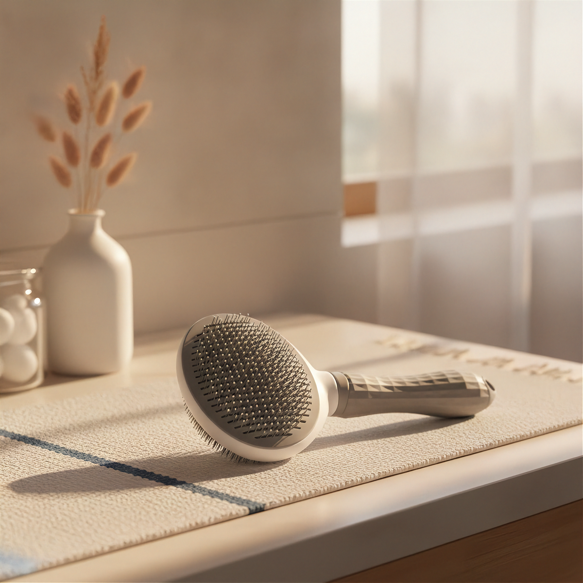 Self-Cleaning Pet Slicker Brush - Grey - Bathroom v1