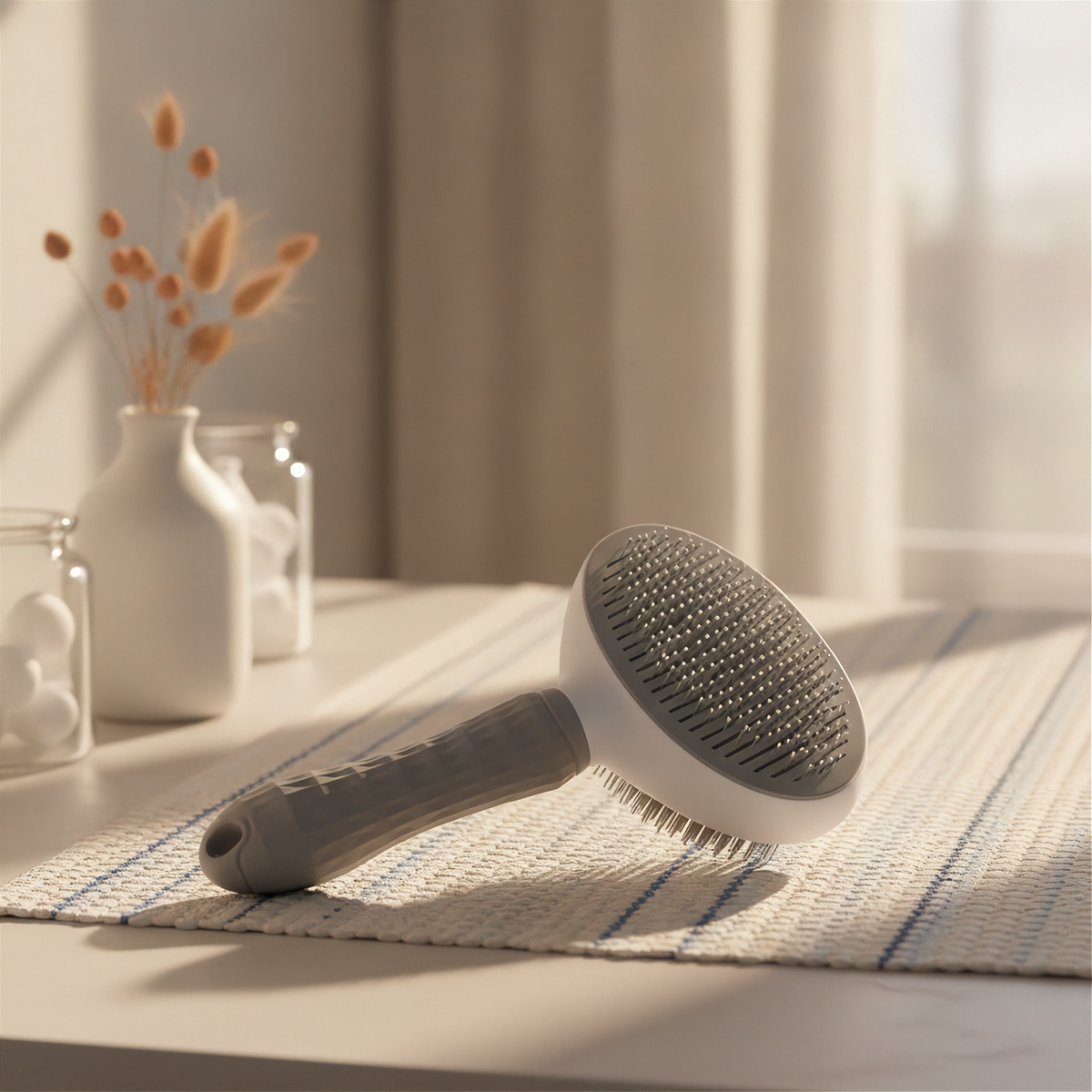 Self-Cleaning Pet Slicker Brush - Grey - Bathroom v2