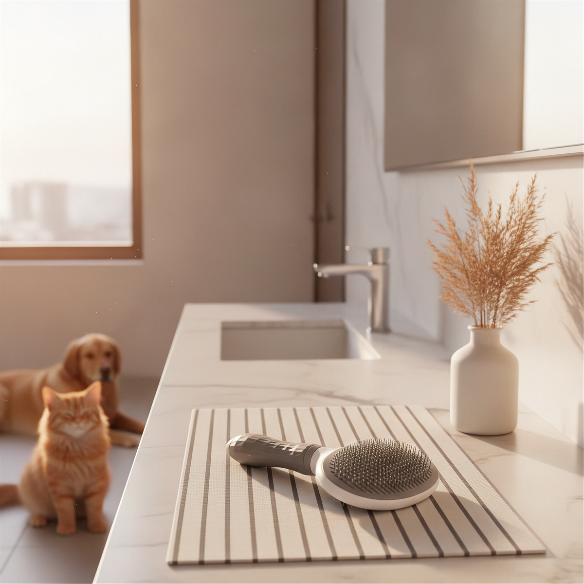 Self-Cleaning Pet Slicker Brush - Grey - Bathroom v3