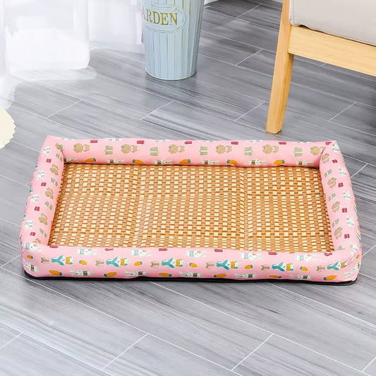 Rattan Woven Pet Cooling Mat & Sofa Bed for Cats & Small Dogs