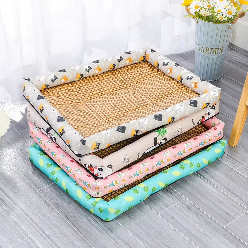 Rattan Woven Pet Cooling Mat & Sofa Bed for Cats & Small Dogs
