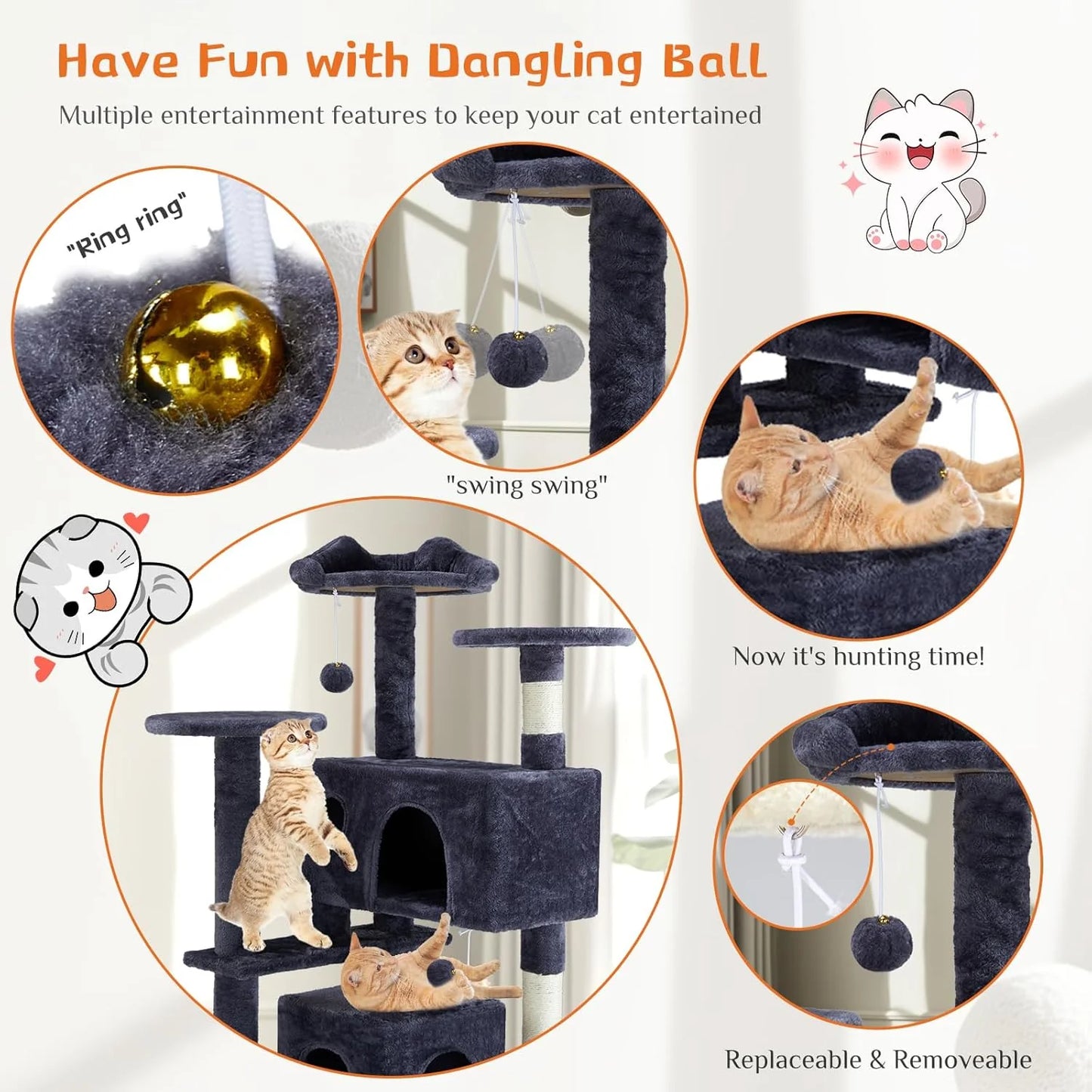 Multi-Level Cat Tree Tower with Scratching Post, Condo & Climbing Ladder – Dove Grey
