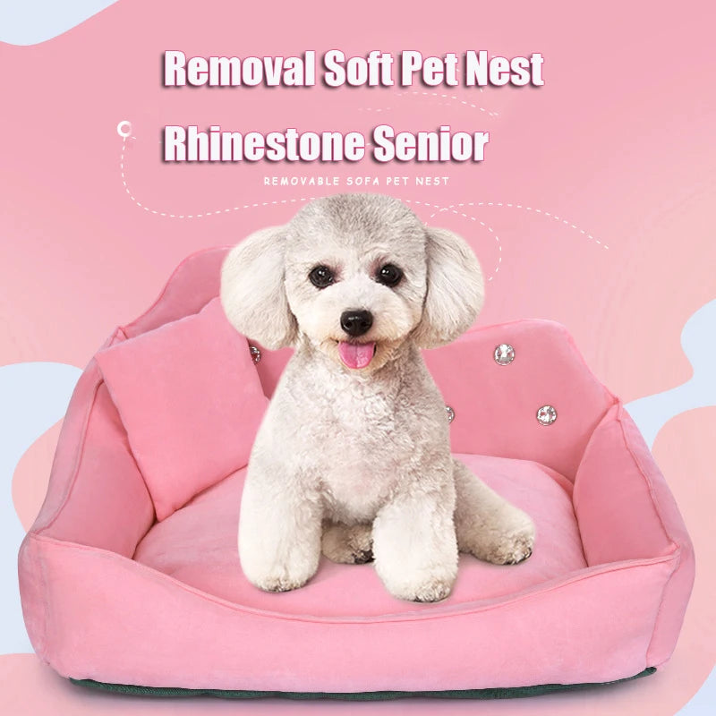 Luxury Dog Sofa Pink Gray Rhinestone Pet Bed Cover Mat Princess Cat for Small Medium Puppy Animal Bedding Yorkshire Chihuahua