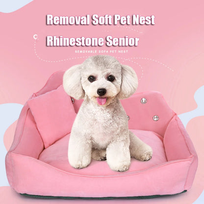 Luxury Dog Sofa Pink Gray Rhinestone Pet Bed Cover Mat Princess Cat for Small Medium Puppy Animal Bedding Yorkshire Chihuahua